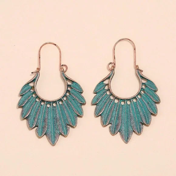 Boho Festival Turquoise Feather Earrings B0040 - Picture 6 of 13